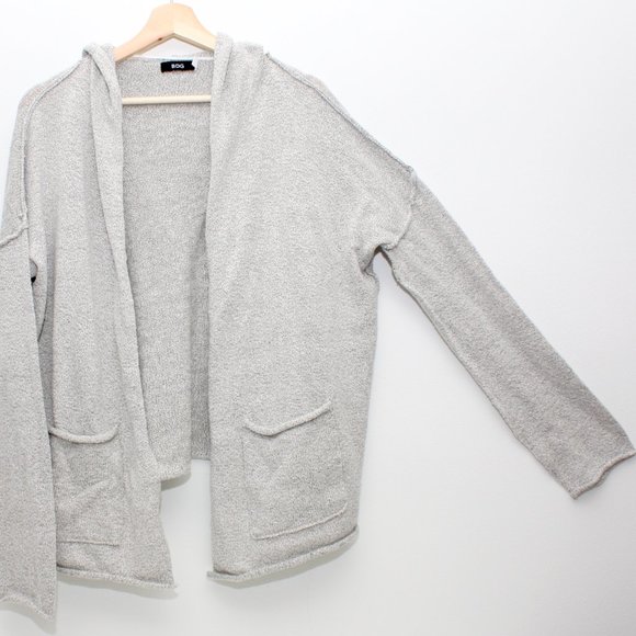 BDG Women's Hooded Knit Open Cardigan Gray Small with Pockets - Picture 3 of 6
